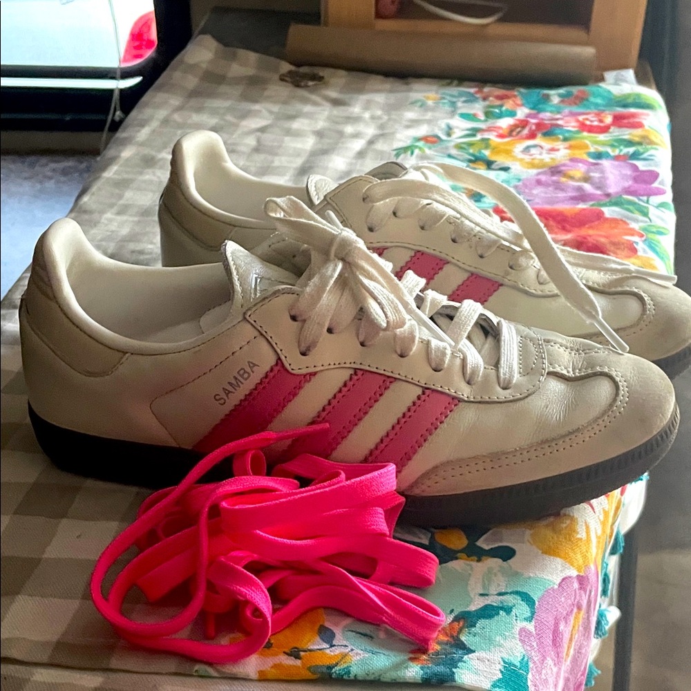 adidas Samba White and Pink Sneakers